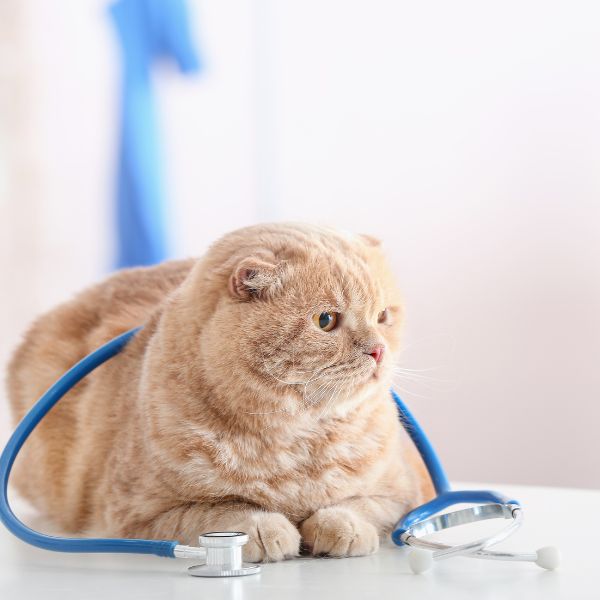 Cat with stethoscope in vet clinic